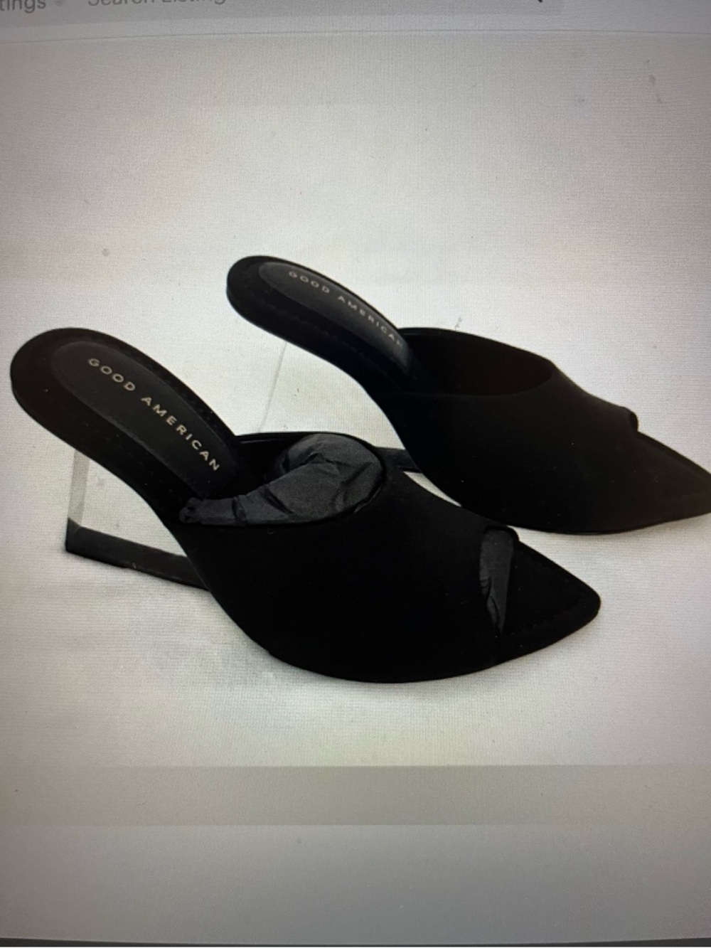 GOOD AMERICAN Black NEOPRENE and Clear Glass Look Heeled Shoes